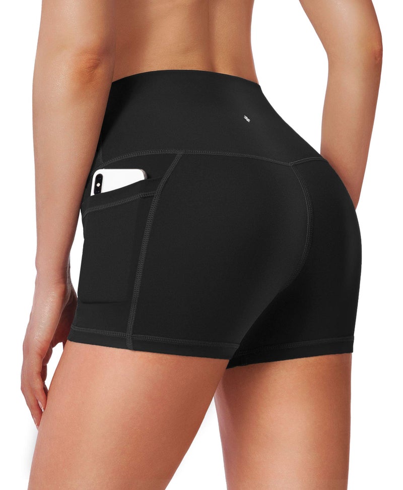 Soothfeel Women's High Waist Yoga Shorts with Side Pockets Tummy Control Running Gym Workout Biker Shorts for Women 8" /3"(3" Black, M) - Image 1